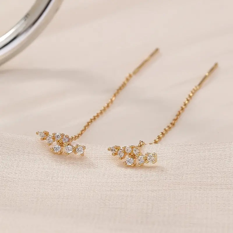 14k Gold Plated Crystal Cluster Threader Earrings