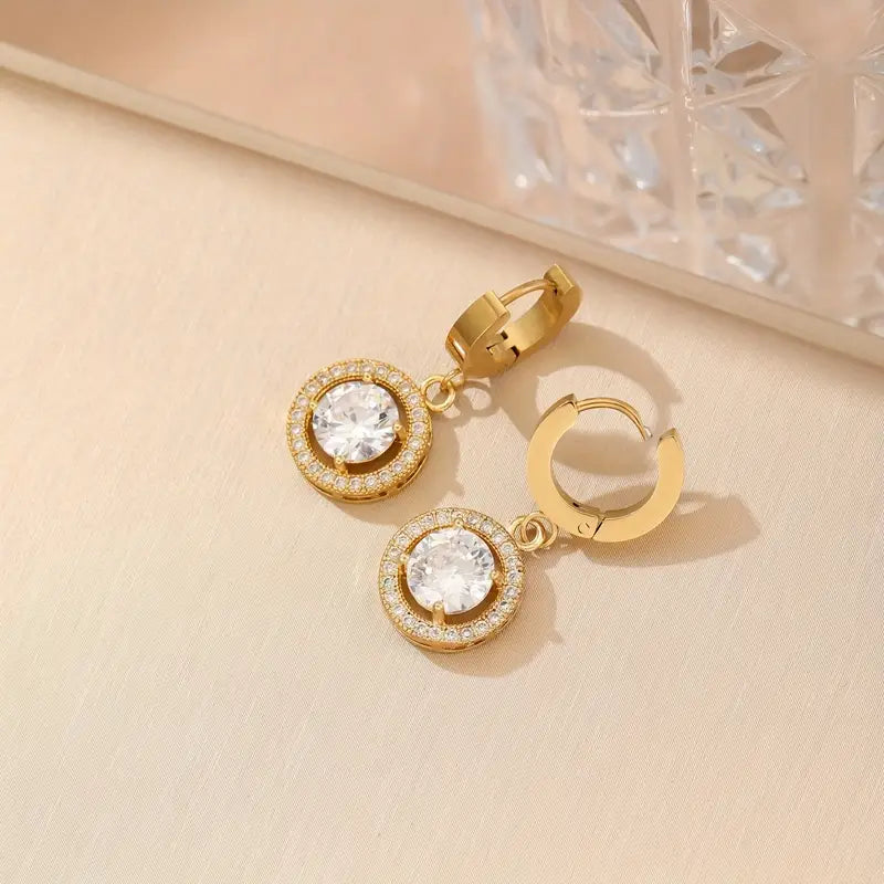 18K Gold Retro Round Pendant Earrings.