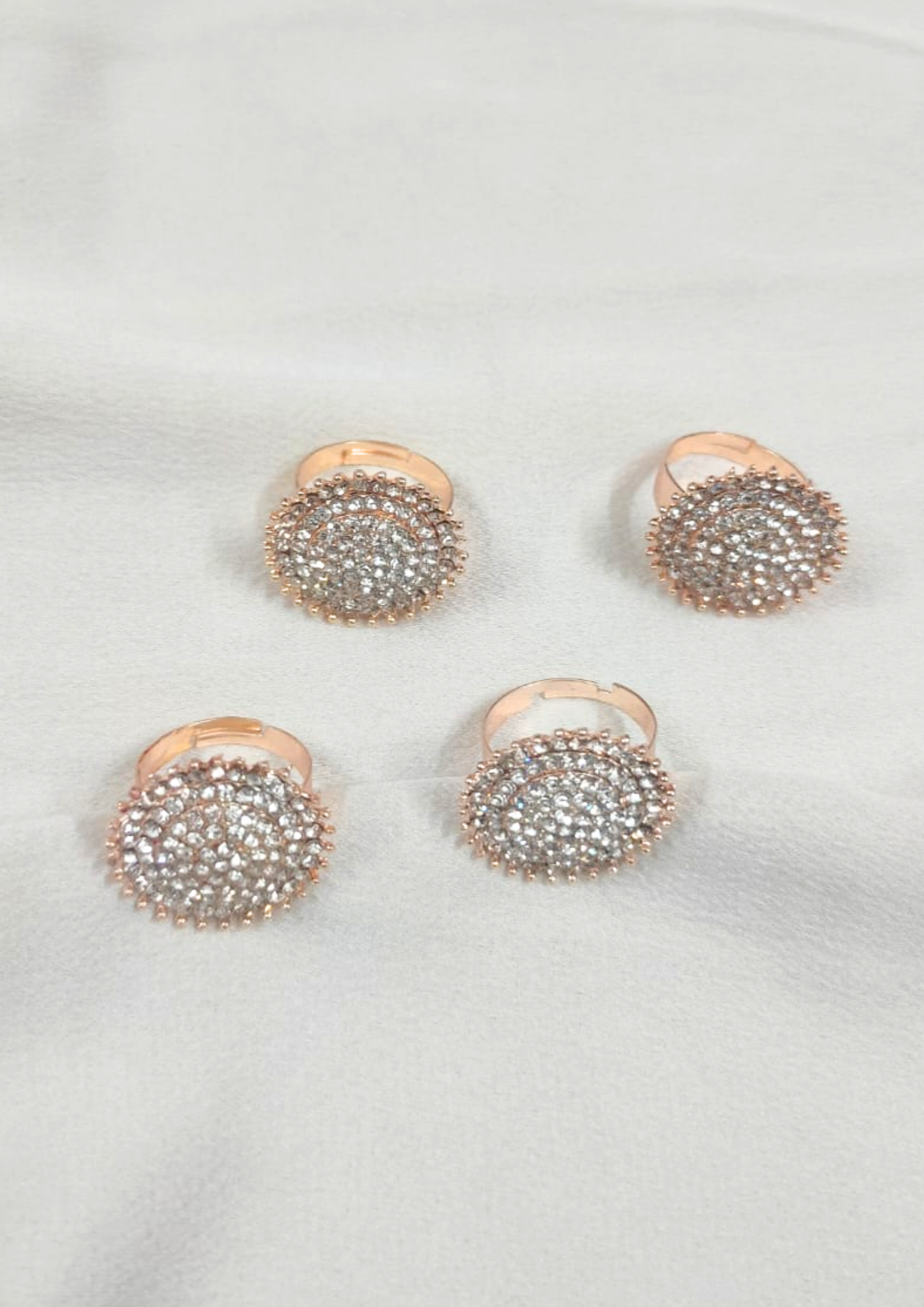 Set Of 4 Rose-Gold Cubic Zirconia Adjustable Rings