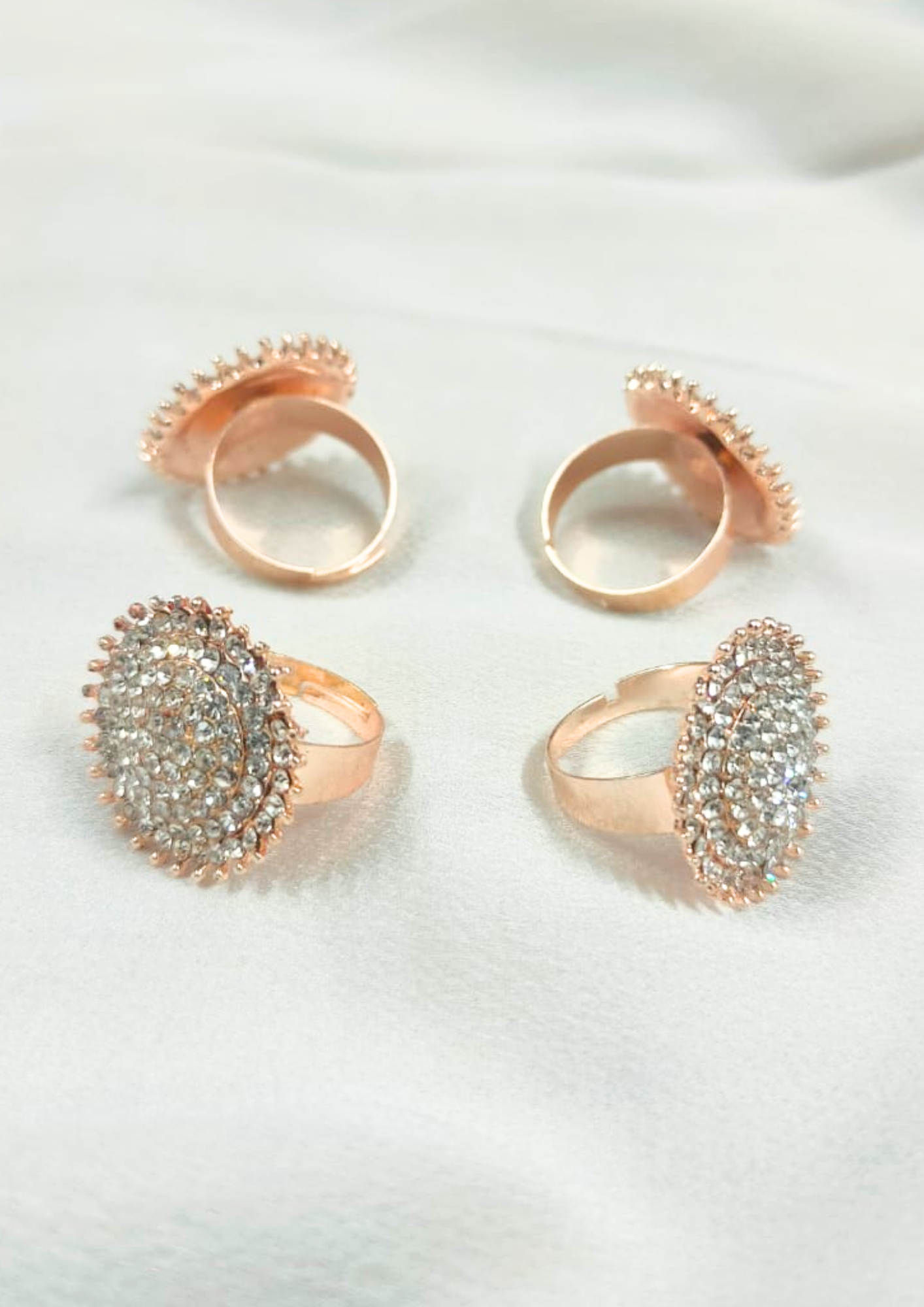 Set Of 4 Rose-Gold Cubic Zirconia Adjustable Rings