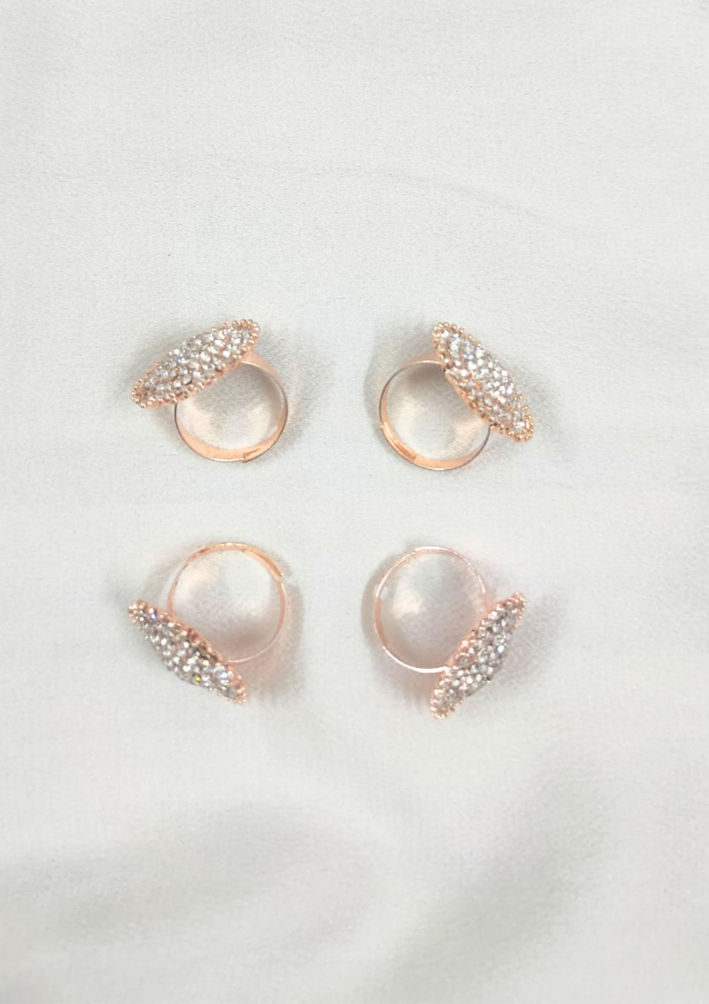 Set Of 4 Rose-Gold Cubic Zirconia Adjustable Rings