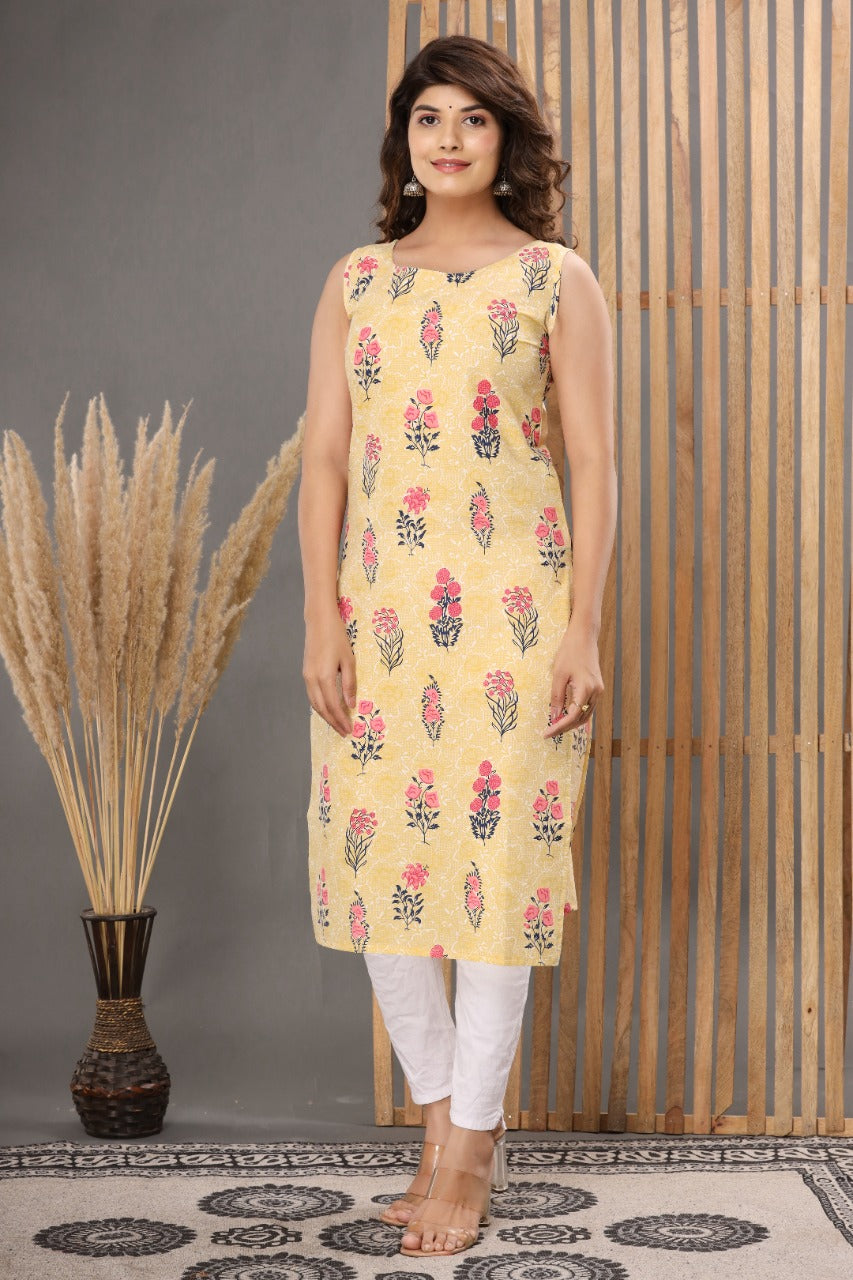 Pastel Yellow Printed Tunic