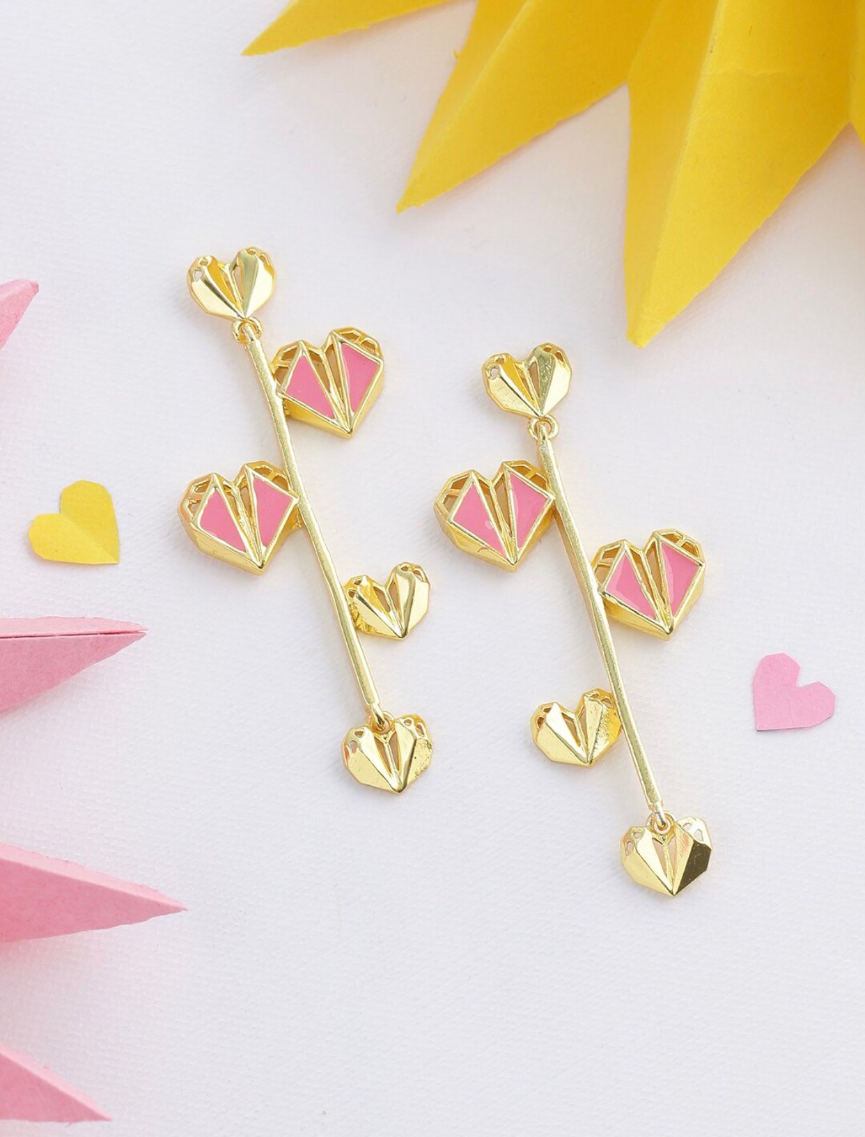 String Of Heart Drop Gold Plated Earrings