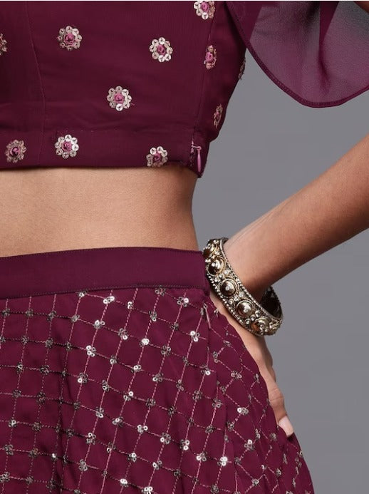 Burgundy Embroidered Sequinned Ready to Wear Lehenga Choli