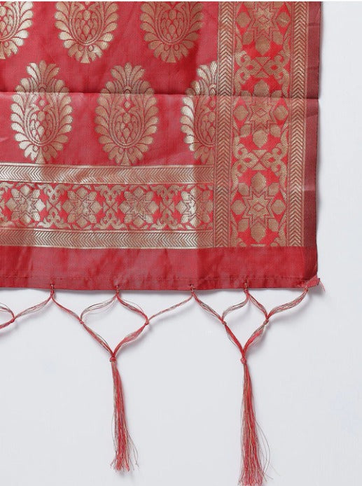 Green & Red Printed Ready to Wear Lehenga & stitched Blouse With Dupatta