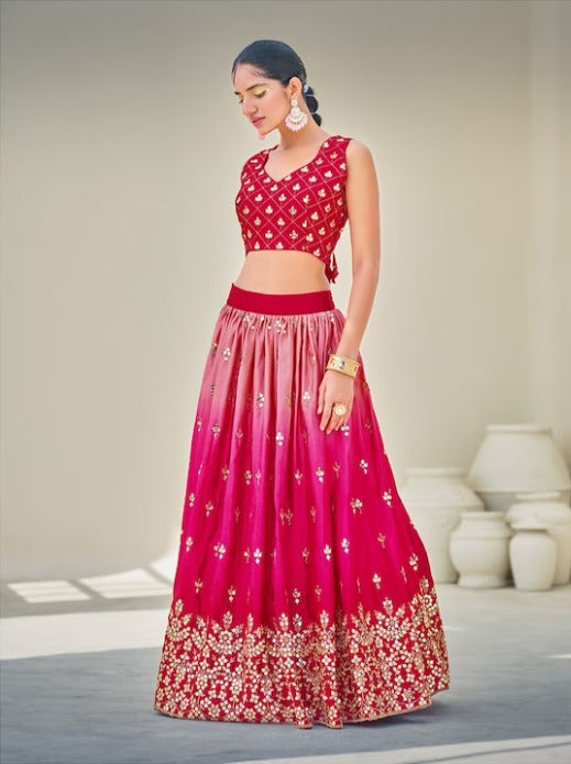 Embroidered Sequinned Lehenga & Blouse With Dupatta