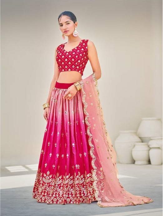 Embroidered Sequinned Lehenga & Blouse With Dupatta