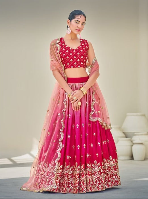 Embroidered Sequinned Lehenga & Blouse With Dupatta