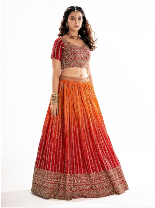 Embroidered Sequinned Lehenga & Blouse With Dupatta
