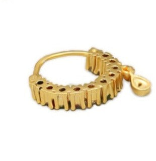 Gold-Plated Green And Pink AD-Studded Nose Ring