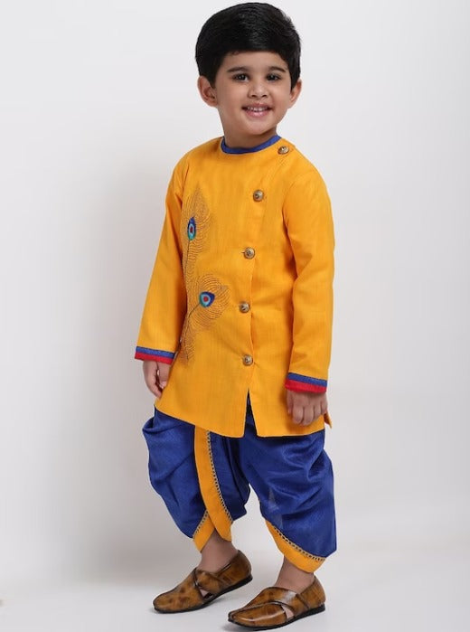 Boys Embroidered Straight Kurta with Dhoti Pants