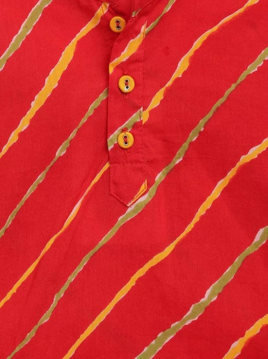 Boys Red Leheriya Printed Pure Cotton Kurta with Dhoti Pants