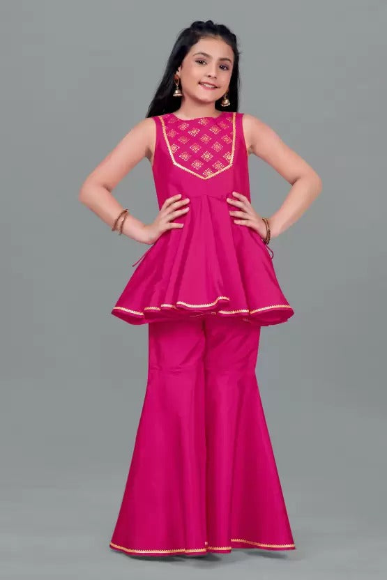 Girls Ethnic Motifs Yoke Design Gotta Patti Kurta with Sharara