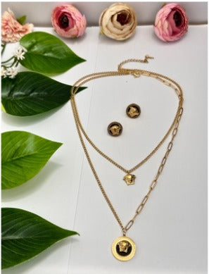 Designer-Inspired Double Layer Necklace Set with a Pair of Earring.(Set of 5)