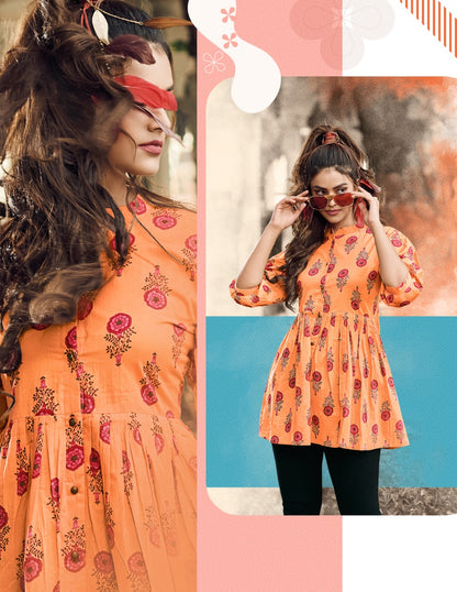 Coral Orange Printed Tunic