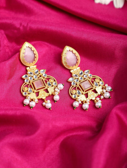 Gold Plated, Kundan & Pearl Drop Earring