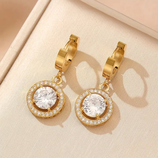 18K Gold Plated Retro Round Pendant Earrings