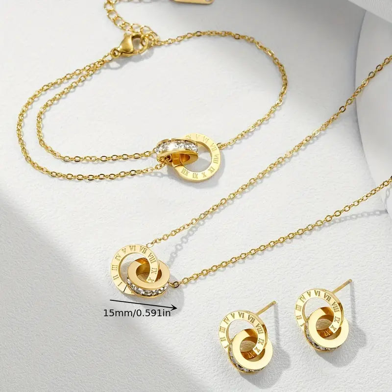 14K Gold-Plated Jewelry Set of Crystal Roman Numerals. (Set of 4)