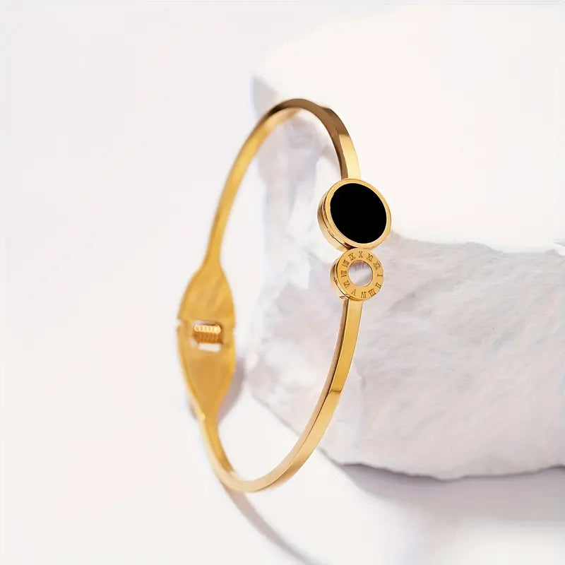 Roman Numeral Enamel Bracelet with 14K Gold Plating.