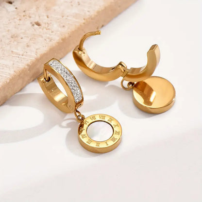 14K Golden Rhinestone Roman Numerals Earrings