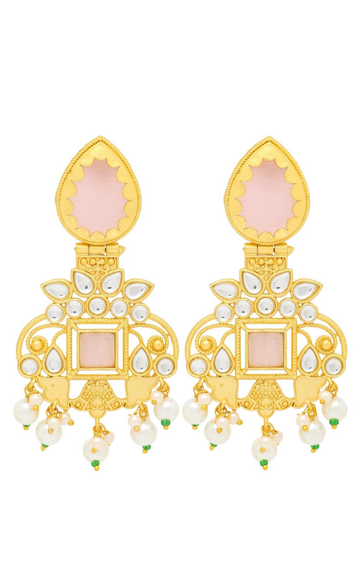 Gold Plated, Kundan & Pearl Drop Earring