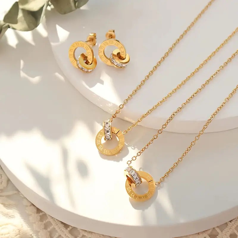 14K Gold-Plated Jewelry Set of Crystal Roman Numerals. (Set of 4)
