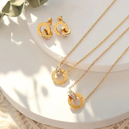 14K Gold-Plated Crystal Roman Numerals Jewelry Set.