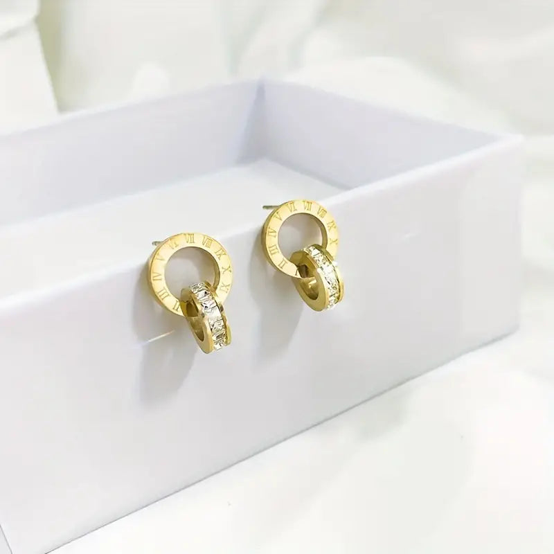 14K Gold-Plated Jewelry Set of Crystal Roman Numerals. (Set of 4)