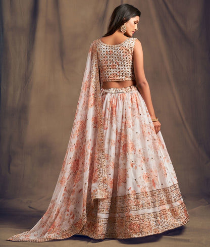 Orange & Gold-Toned Embroidered Sequinned Shibori Lehenga &  Blouse With Dupatta