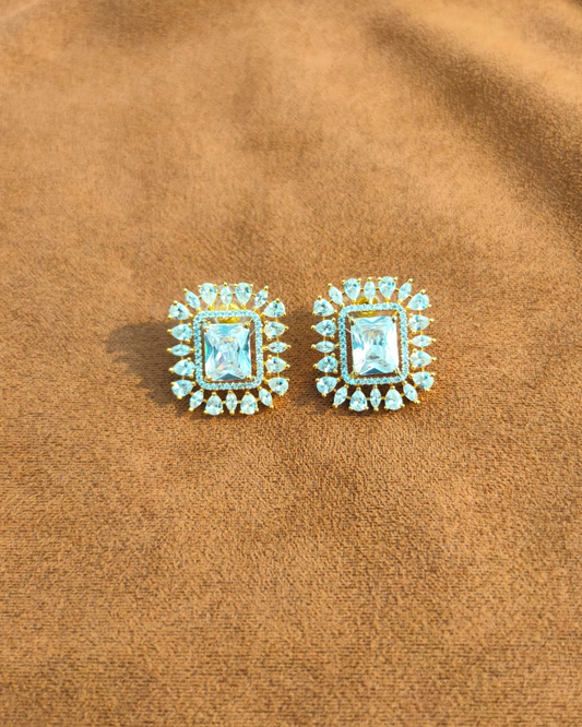 Gold Plated Cubic Zirconia Rectangle Shape Stud Earring