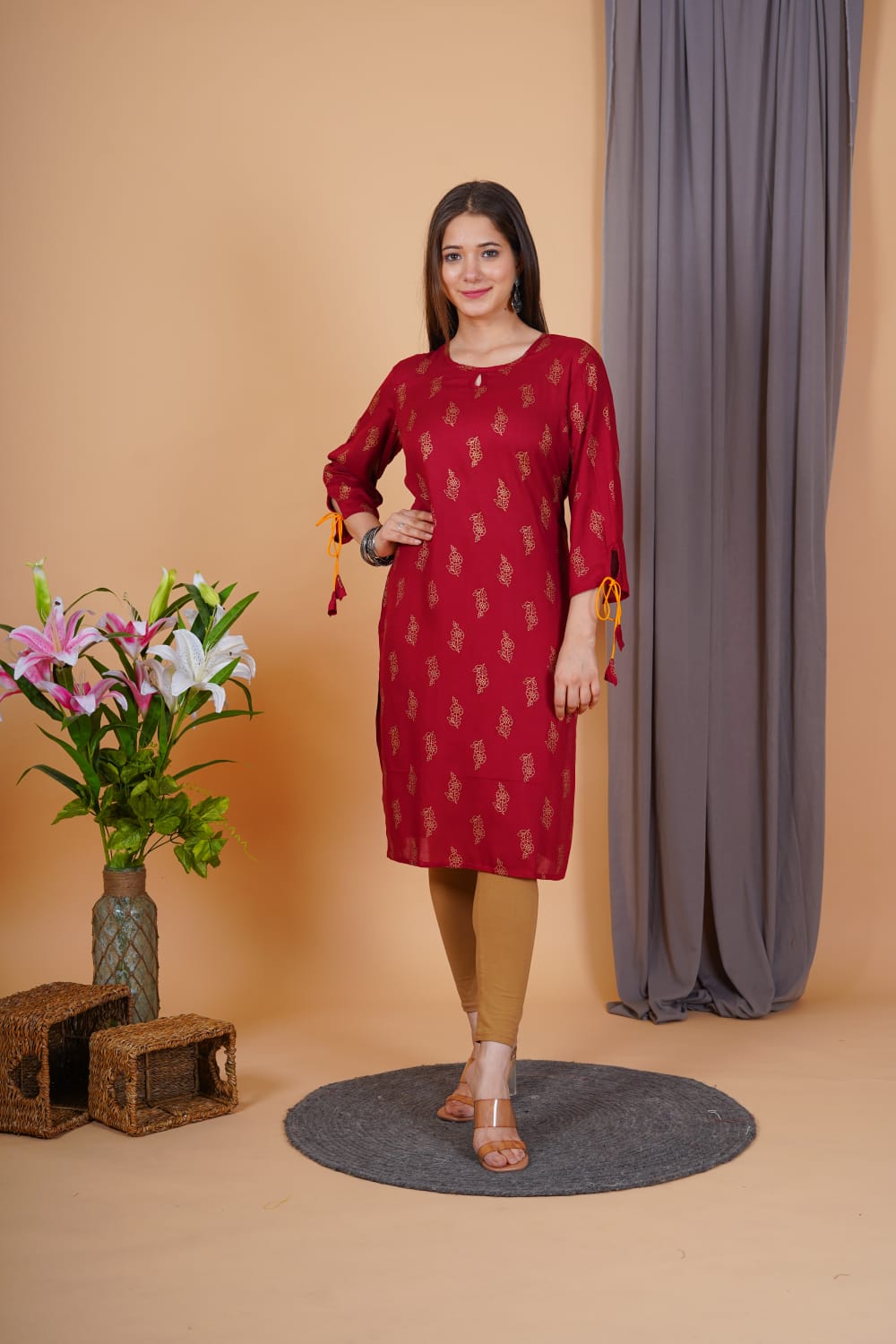 Deep Red Tunic with All Over Motif