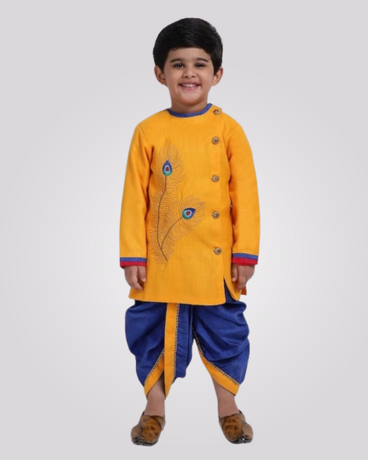 Boys Embroidered Straight Kurta with Dhoti Pants