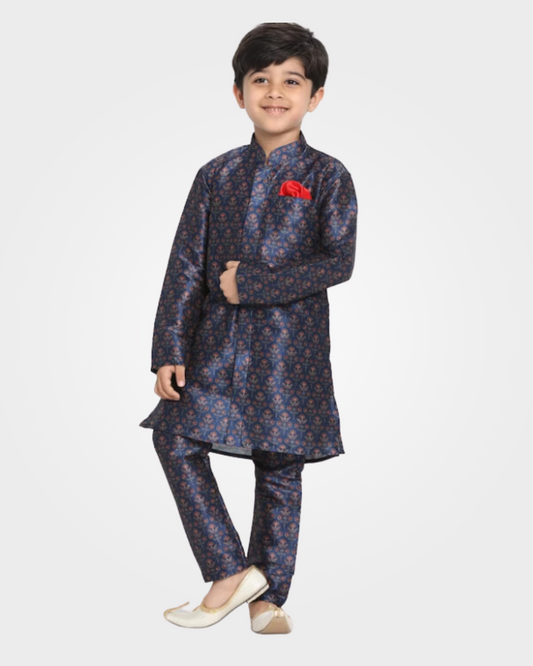 Boys Blue & Maroon Printed Kurta with Pyjamas