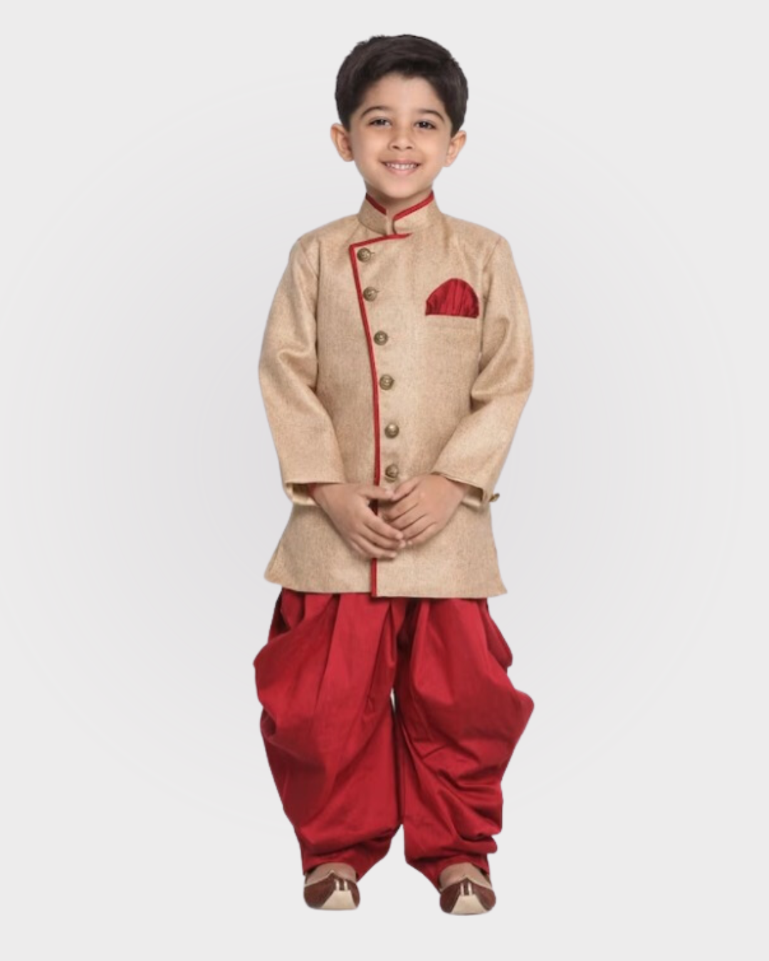 Boys Brown & Maroon Self Design Kurta with Dhoti Pants