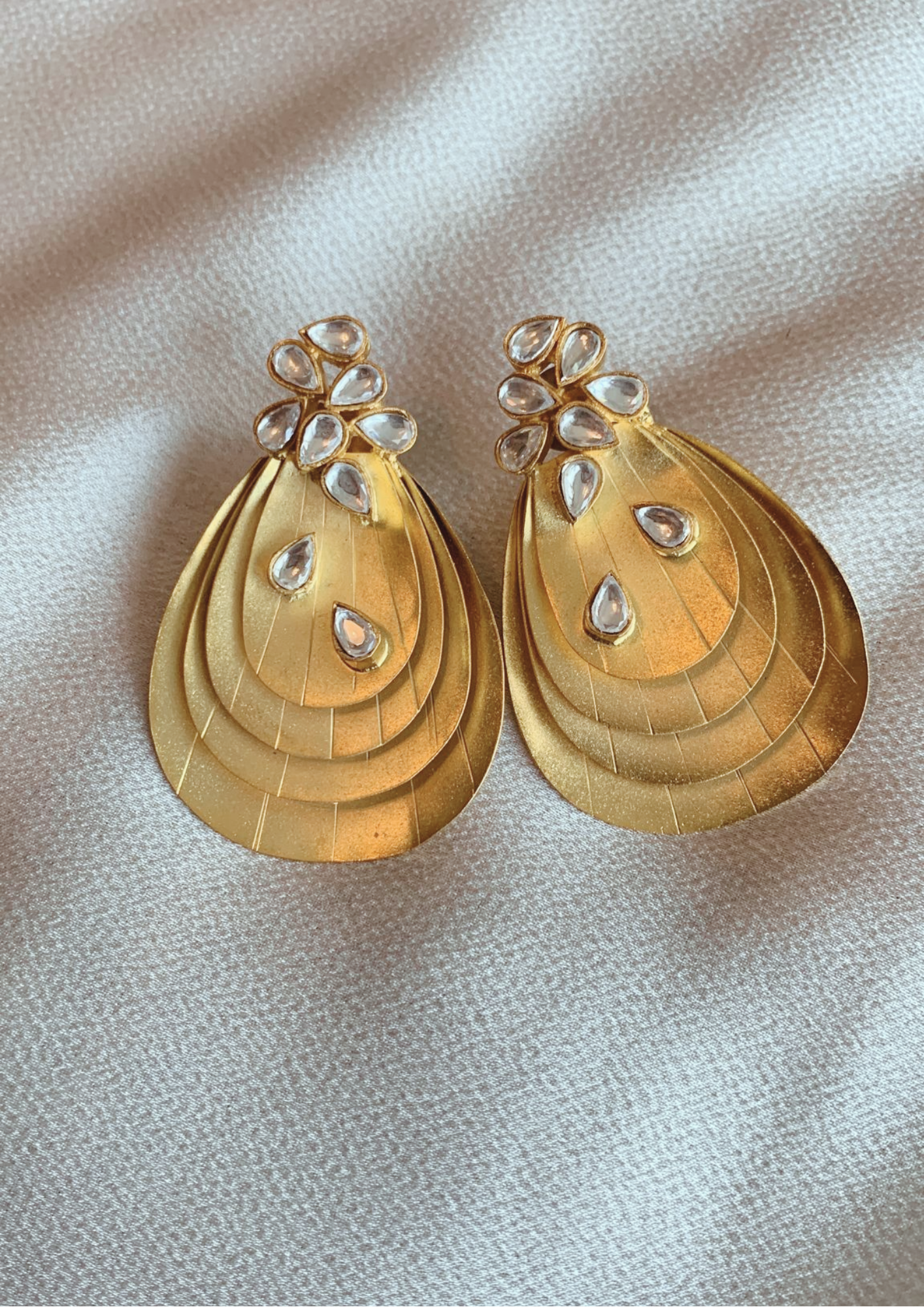 Gold Pleated, Tear Drop Stunning Earring