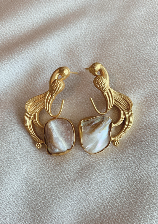 Peacock Gold Plated Mother Of Pearl Earring