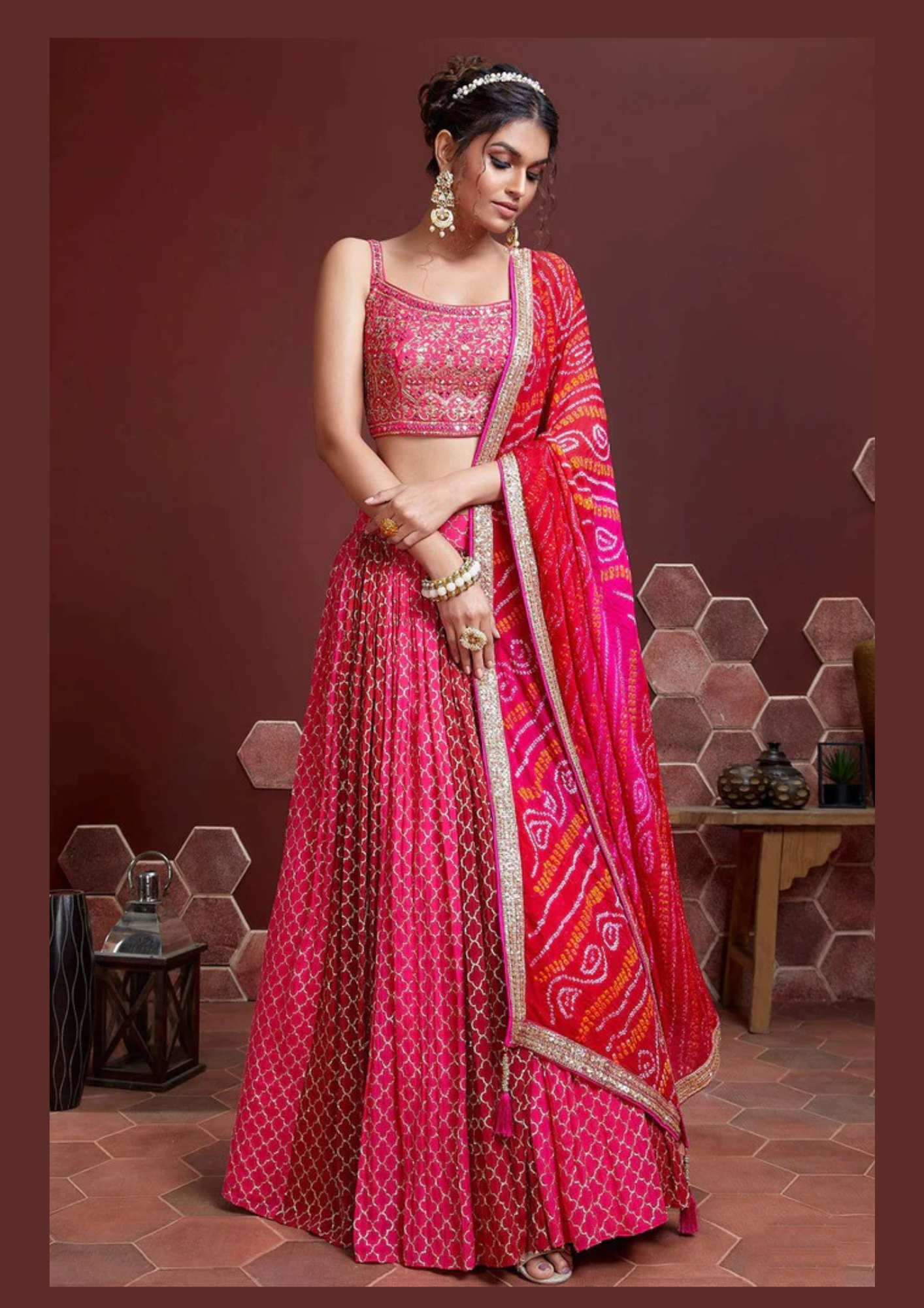 Embellished Thread Work Lehenga & Blouse With Dupatta