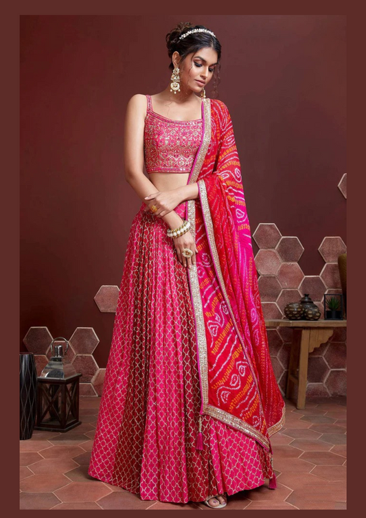 Embellished Thread Work Lehenga & Blouse With Dupatta