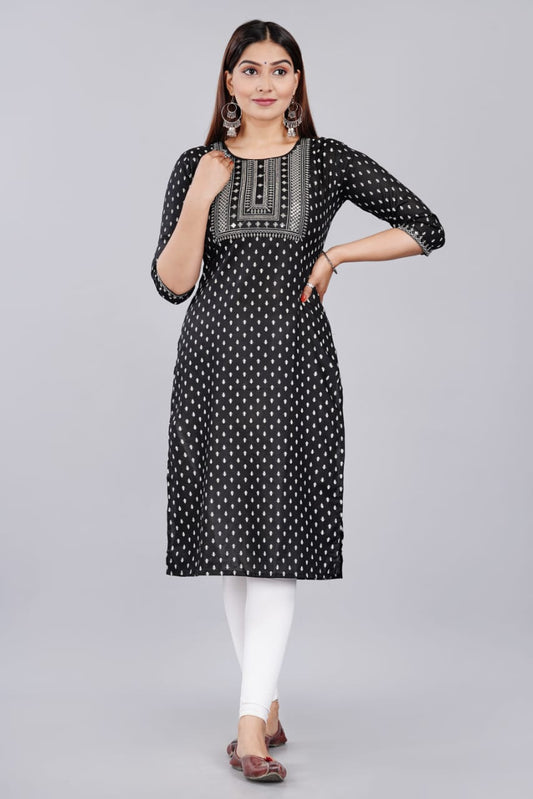 Printed Black Tunic with Yoke