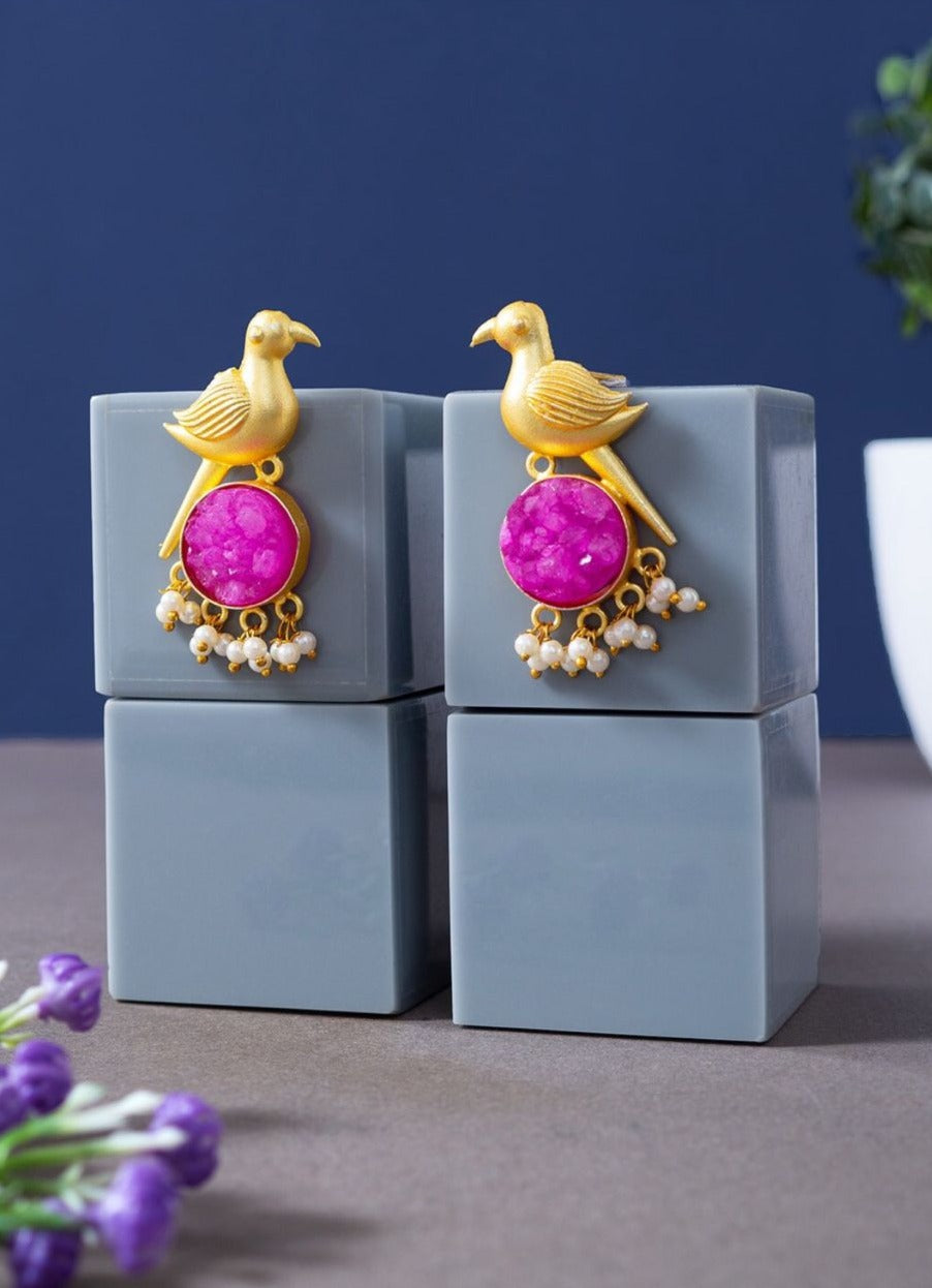 Gold Plated, Agate Earrings