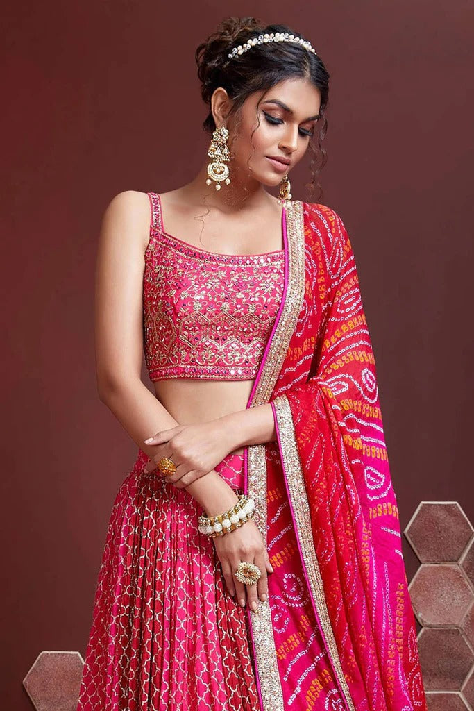 Embellished Thread Work Lehenga & Blouse With Dupatta