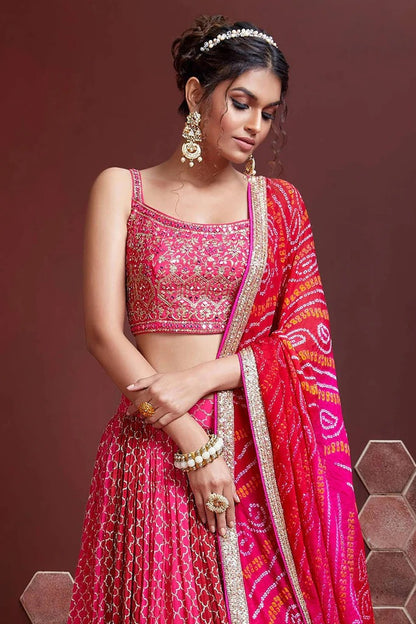 Embellished Thread Work Lehenga & Blouse With Dupatta