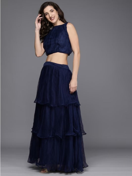 Pleated Lehenga & Blouse With Dupatta