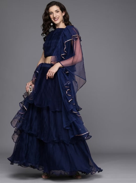 Pleated Lehenga & Blouse With Dupatta