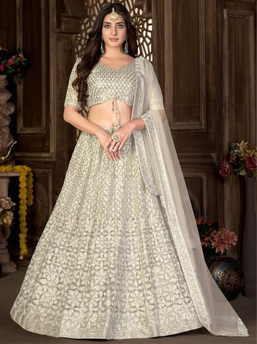 Embroidered Sequinned Lehenga & Blouse With Dupatta