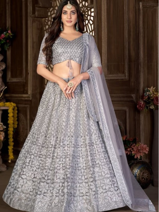 Embroidered Sequinned Lehenga & Blouse With Dupatta