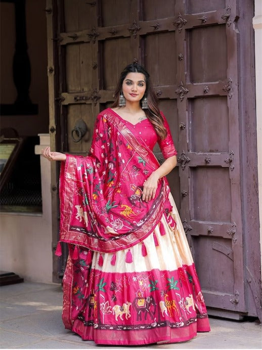 Printed Foil Lehenga & Blouse With Dupatta