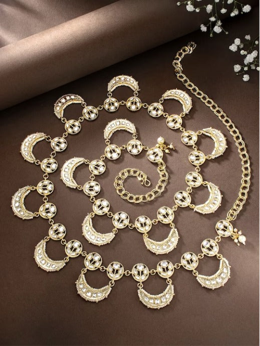 White Kundan Studded Kamarband Belly Chain