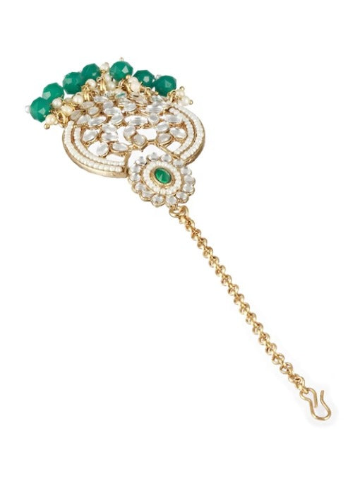 Gold-Plated Kundan-Studded & Beaded Maang-Tikka