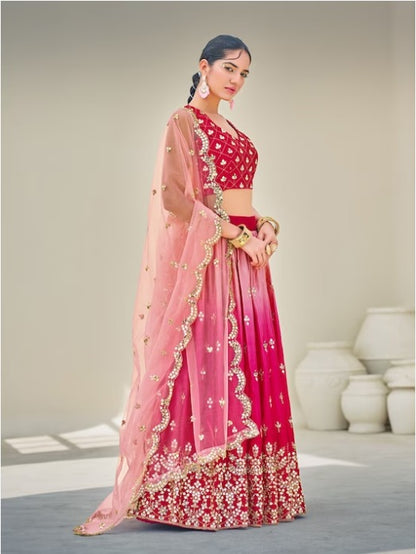 Embroidered Sequinned Lehenga & Blouse With Dupatta